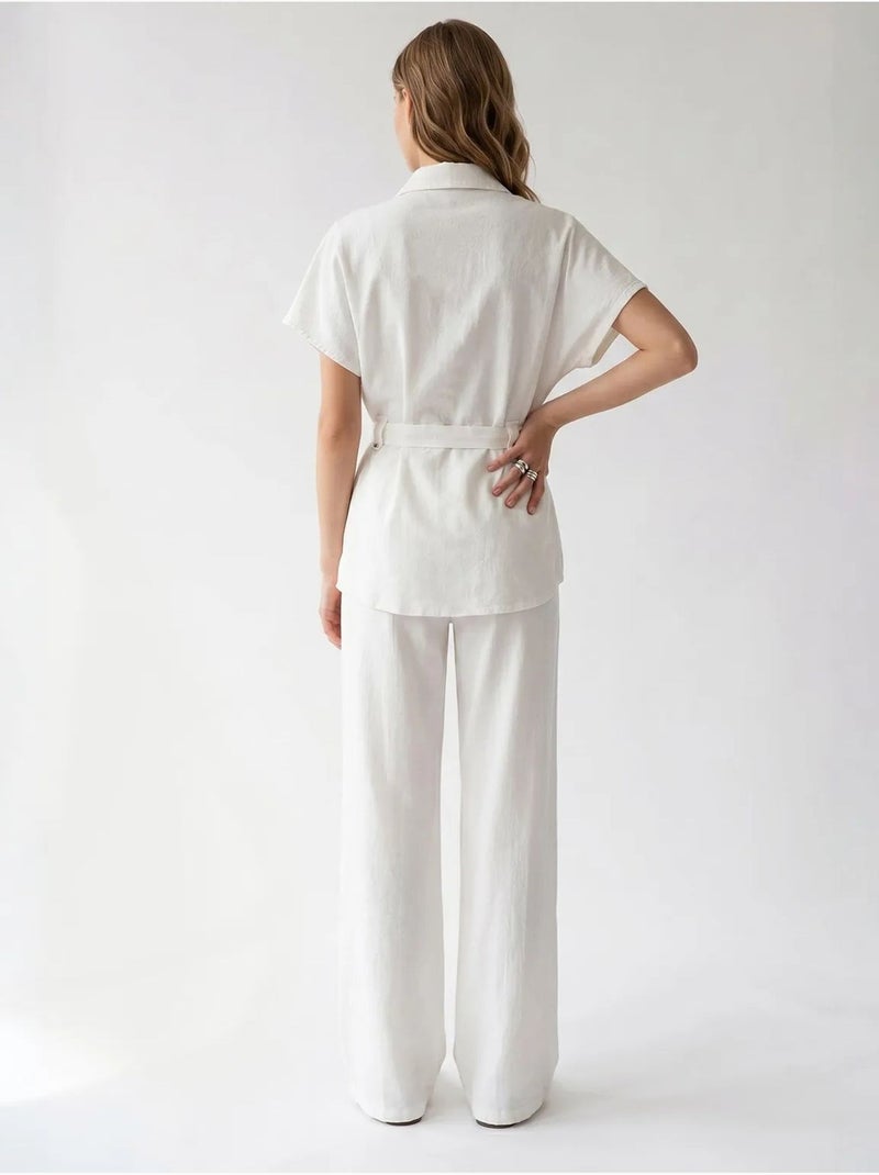 Ensemble chemise et pantalon large en coton mixray Blanc - Kiabi