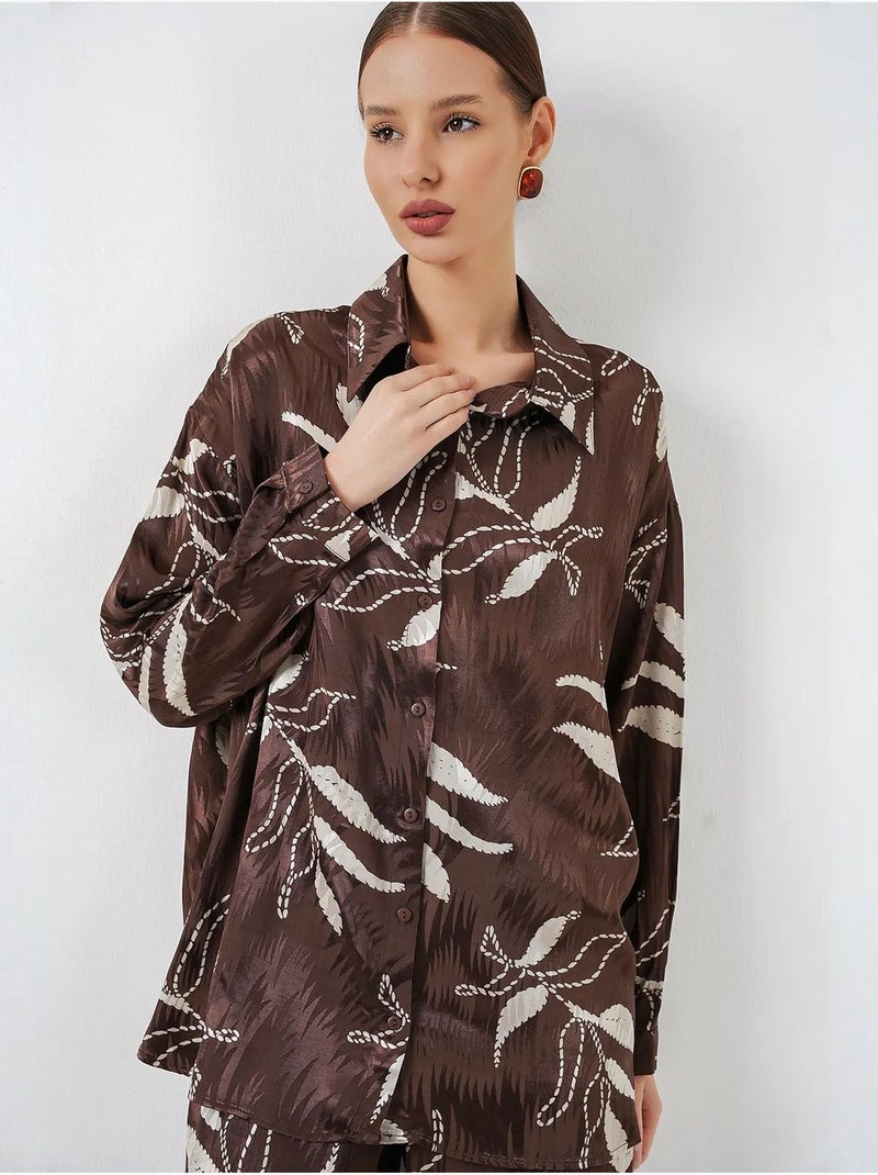 Ensemble chemise et pantalon large en viscose à fleurs bdart Marron chocolat - Kiabi