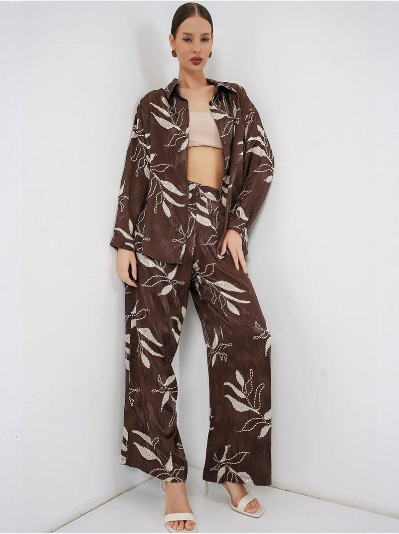Ensemble chemise et pantalon large en viscose à fleurs bdart Marron chocolat - Kiabi