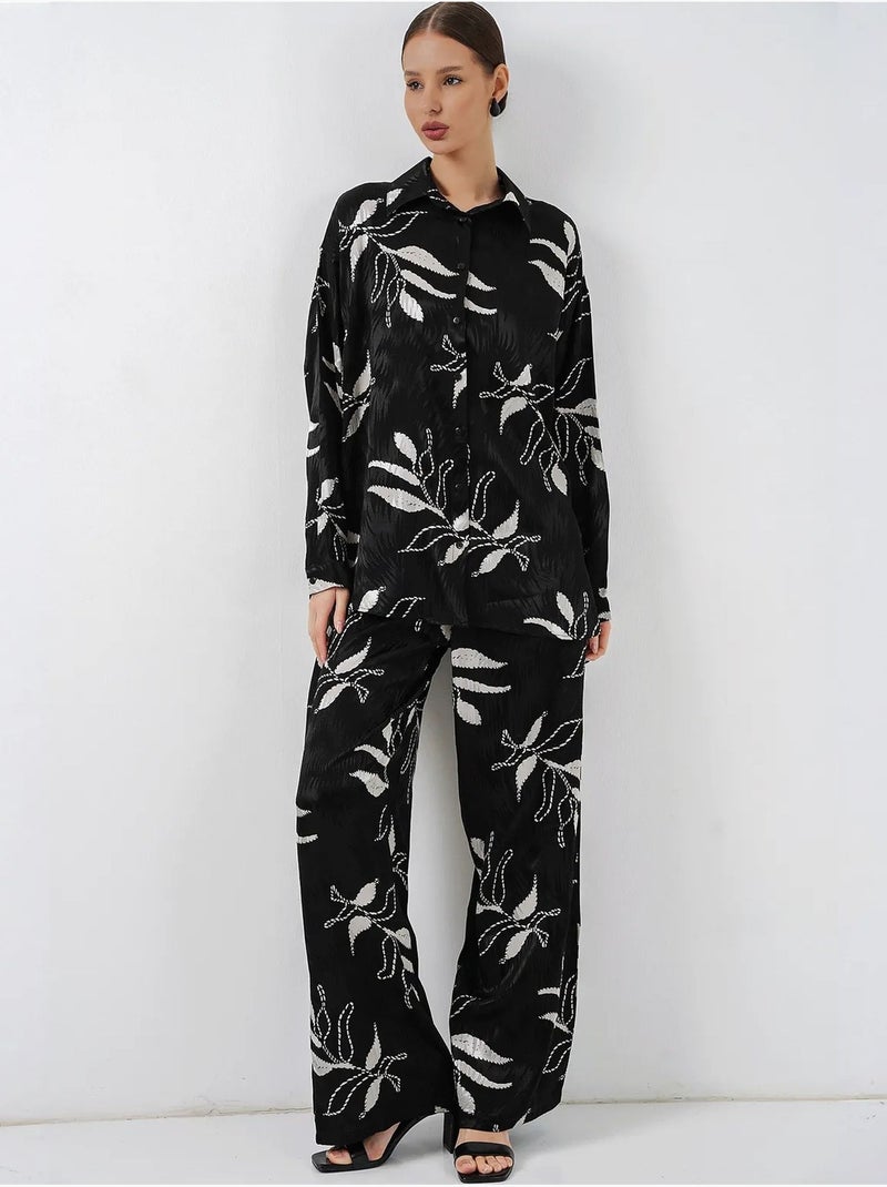 Ensemble chemise et pantalon large en viscose à fleurs bdart Noir - Kiabi