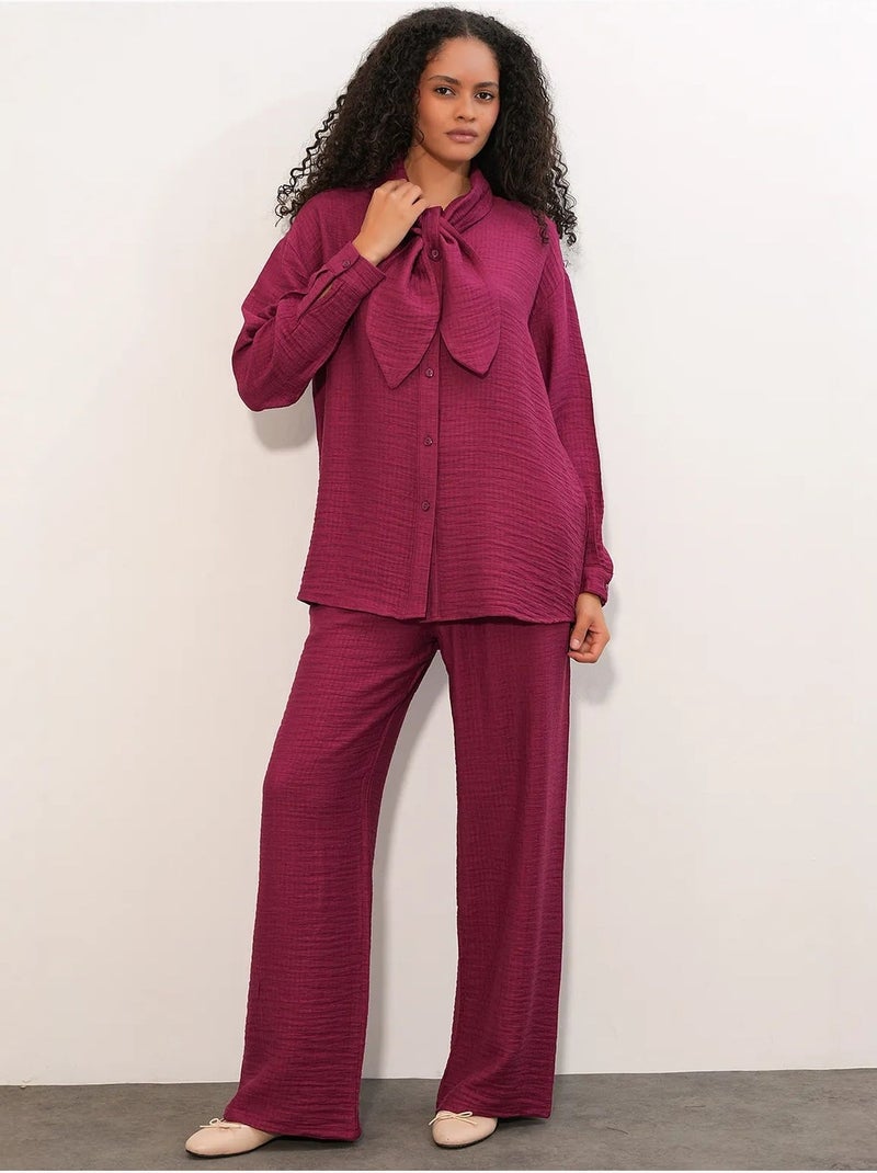 Ensemble chemise et pantalon large texturé bdart Magenta - Kiabi