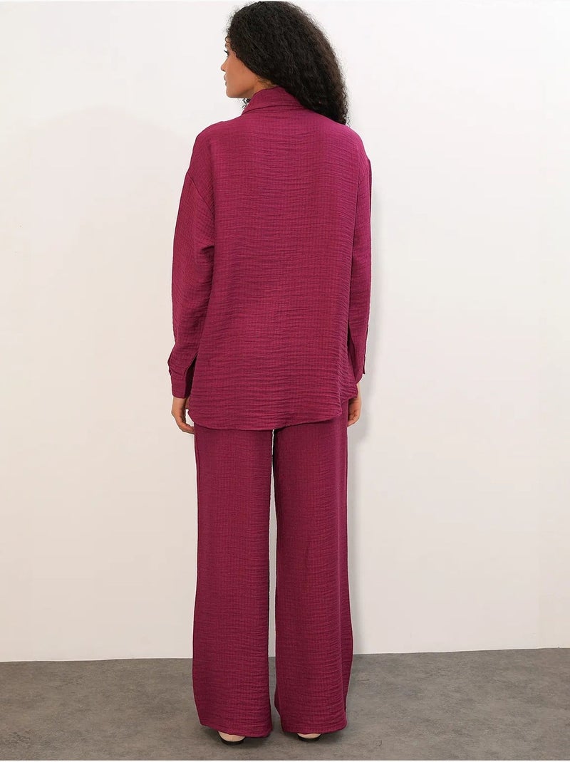 Ensemble chemise et pantalon large texturé bdart Magenta - Kiabi