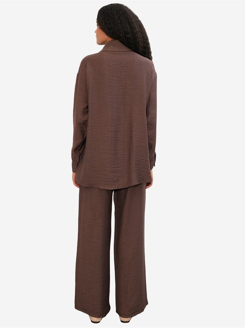 Ensemble chemise et pantalon large texturé bdart Marron - Kiabi