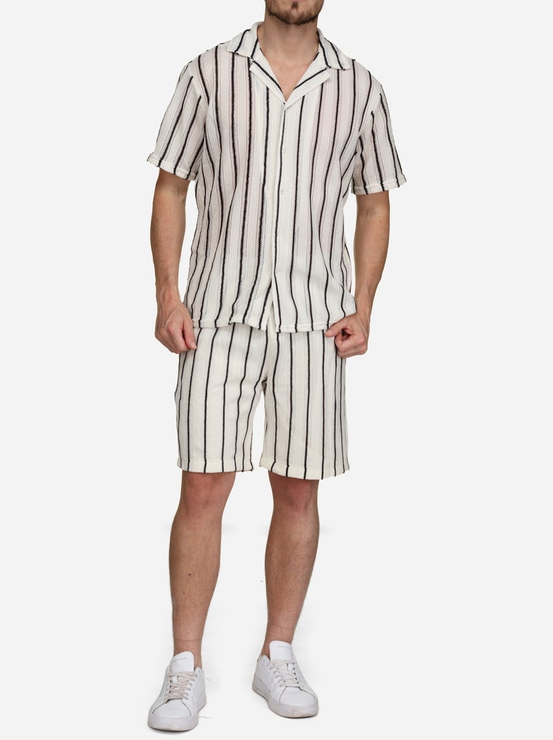 Ensemble chemise et short à rayures Blanc Noir - Kiabi