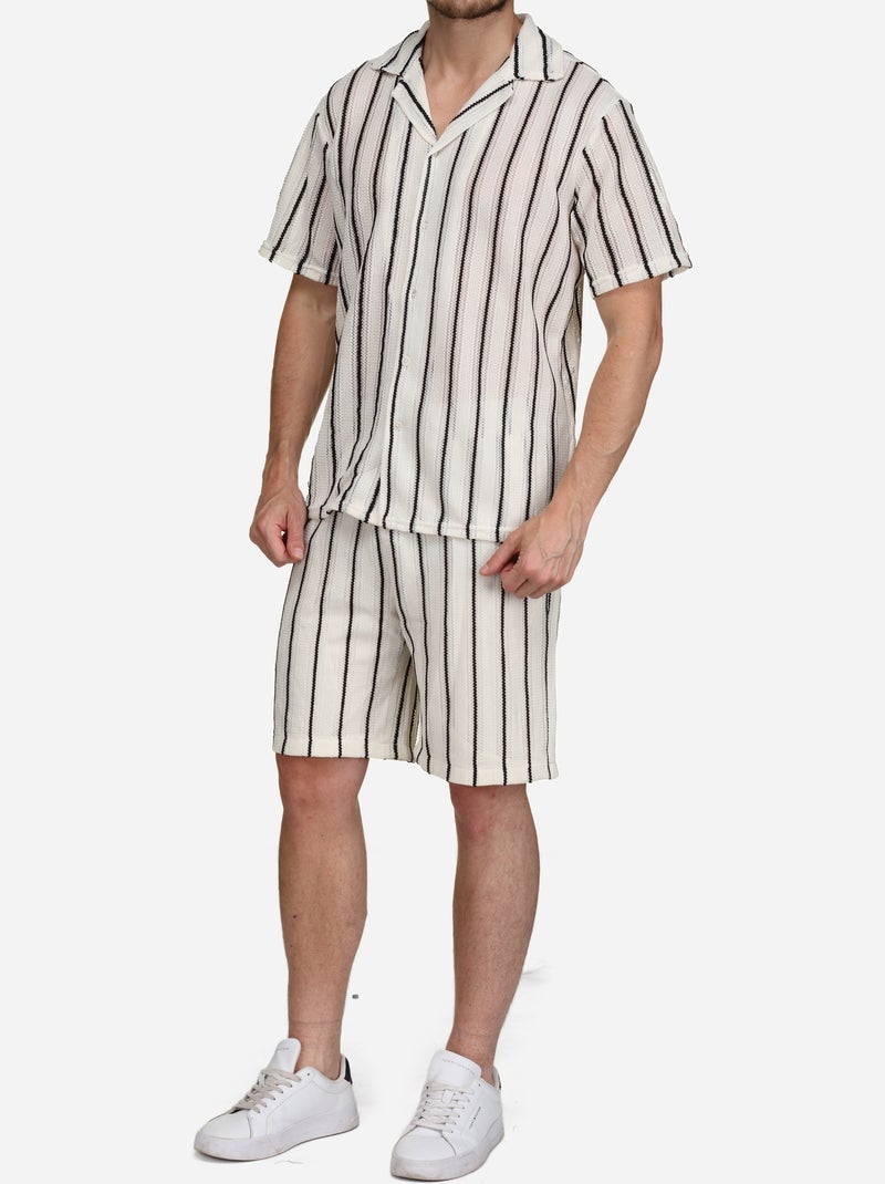 Ensemble chemise et short à rayures Blanc Noir - Kiabi