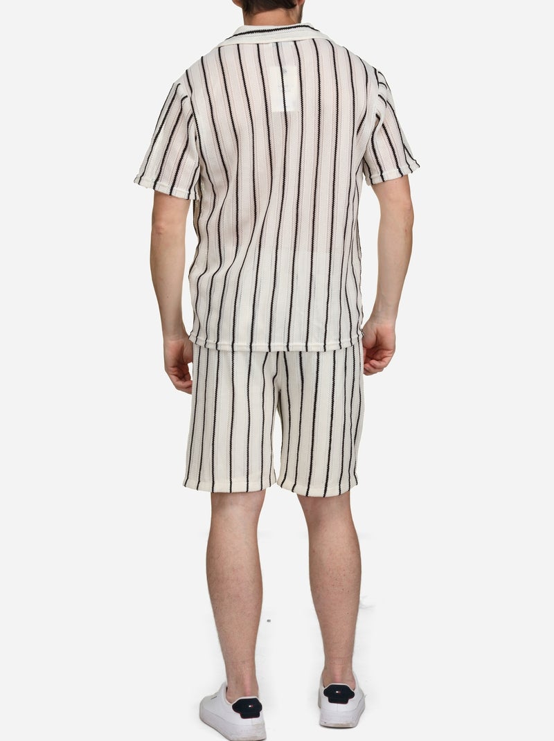 Ensemble chemise et short à rayures Blanc Noir - Kiabi