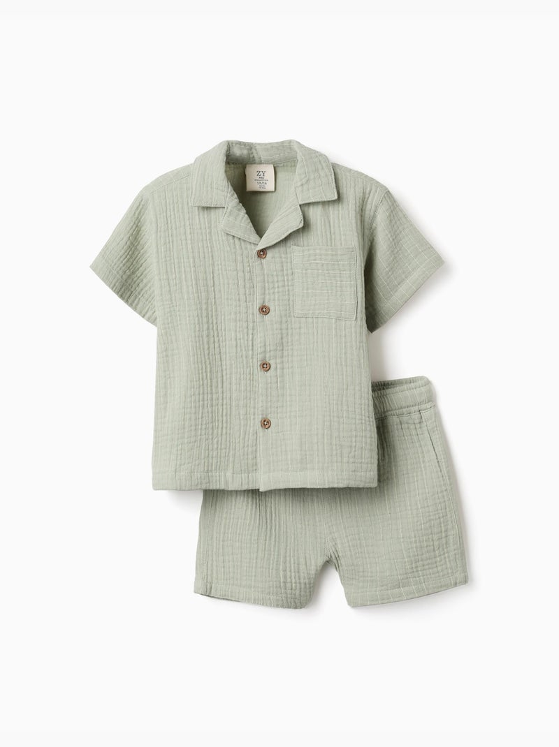 Ensemble chemise et short en coton Vert clair - Kiabi