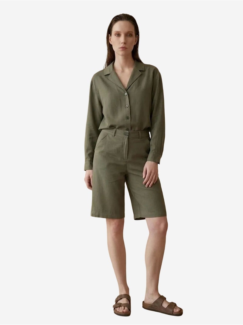 Ensemble chemise et short en popeline de coton my fashion Vert kaki - Kiabi