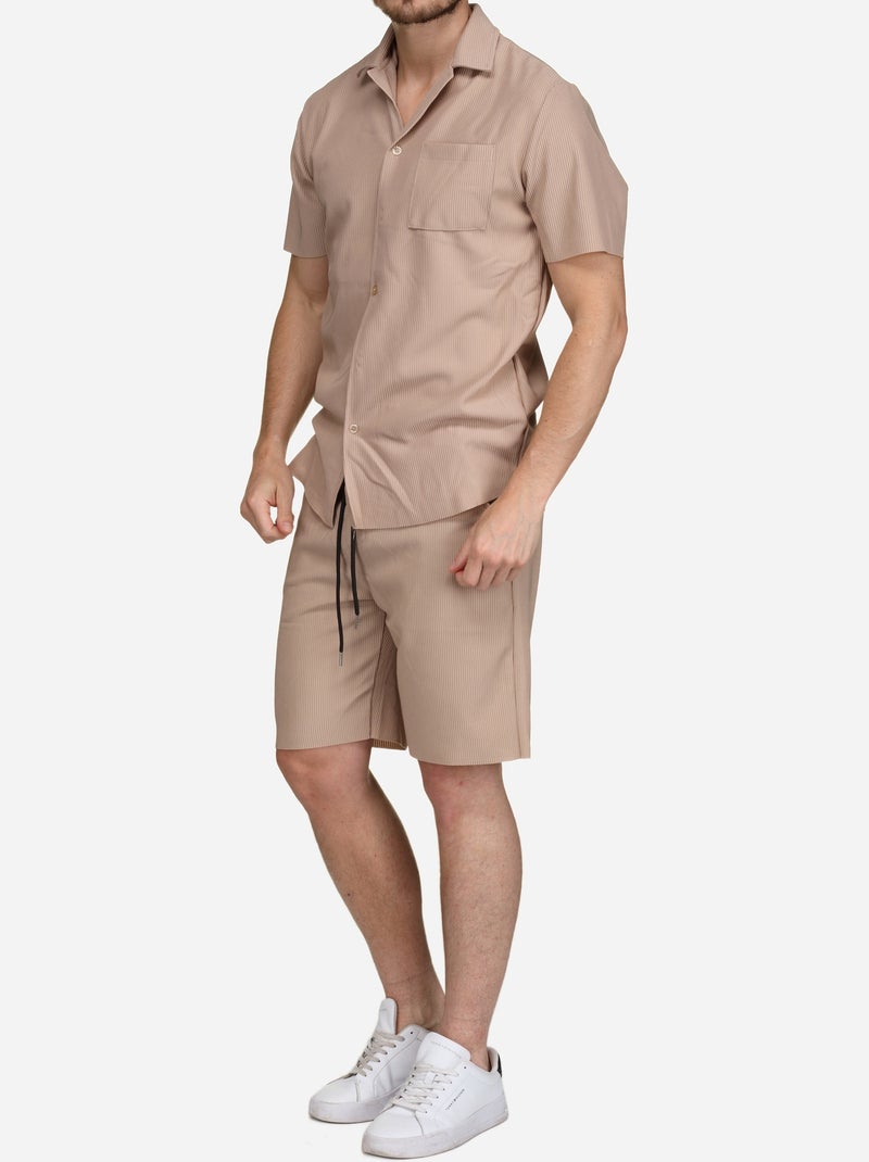 Ensemble chemise et short texturé - Frilivin Beige - Kiabi