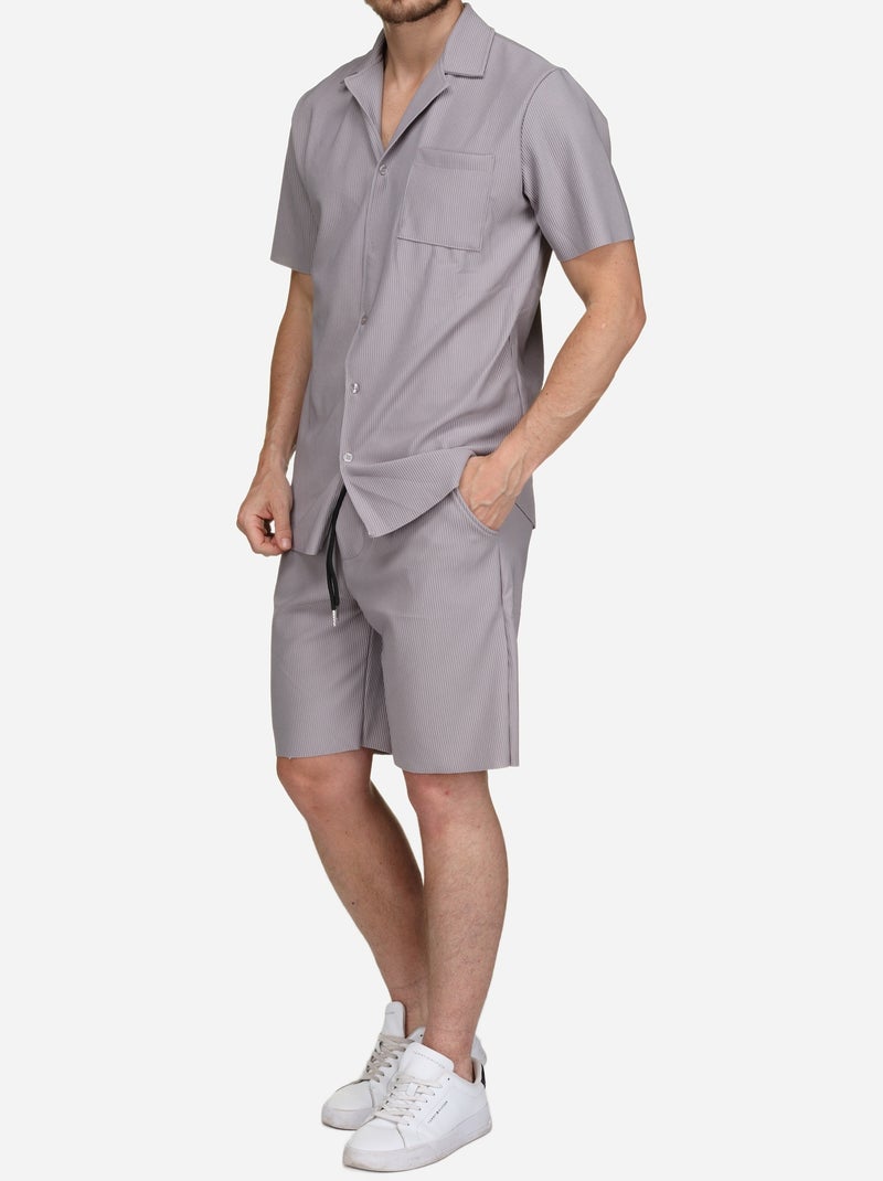 Ensemble chemise et short texturé - Frilivin Gris - Kiabi