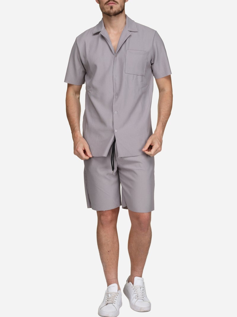 Ensemble chemise et short texturé Gris - Kiabi