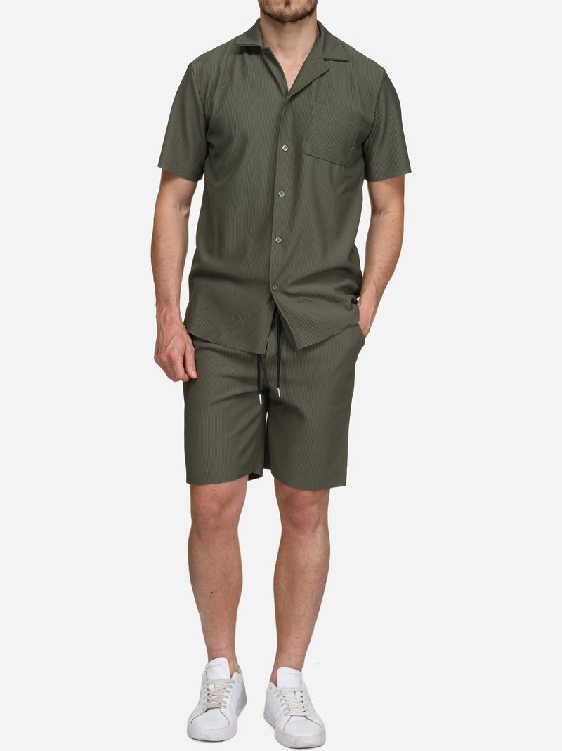 Ensemble chemise et short texturé Kaki - Kiabi