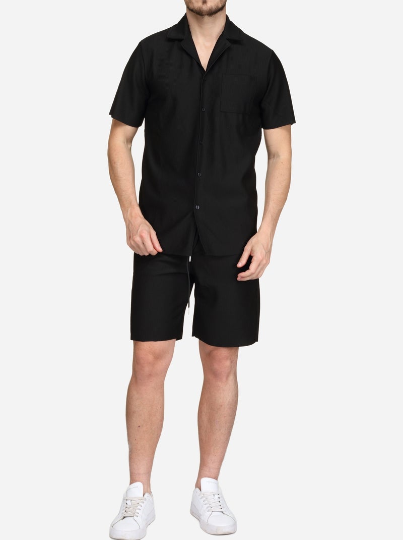 Ensemble chemise et short texturé Noir - Kiabi