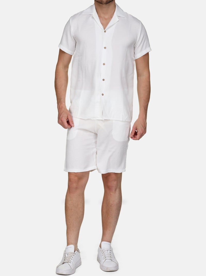 Ensemble chemise et short uni texturé Blanc - Kiabi