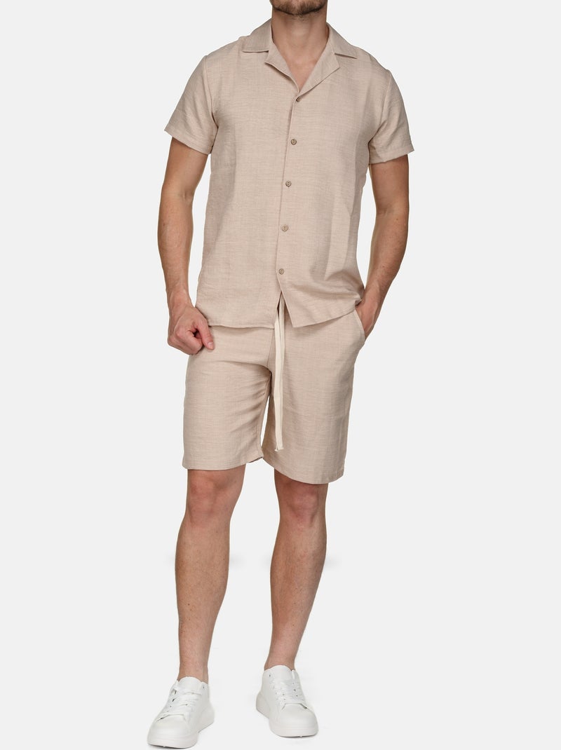 Ensemble chemise et short uni texturé Marron - Kiabi