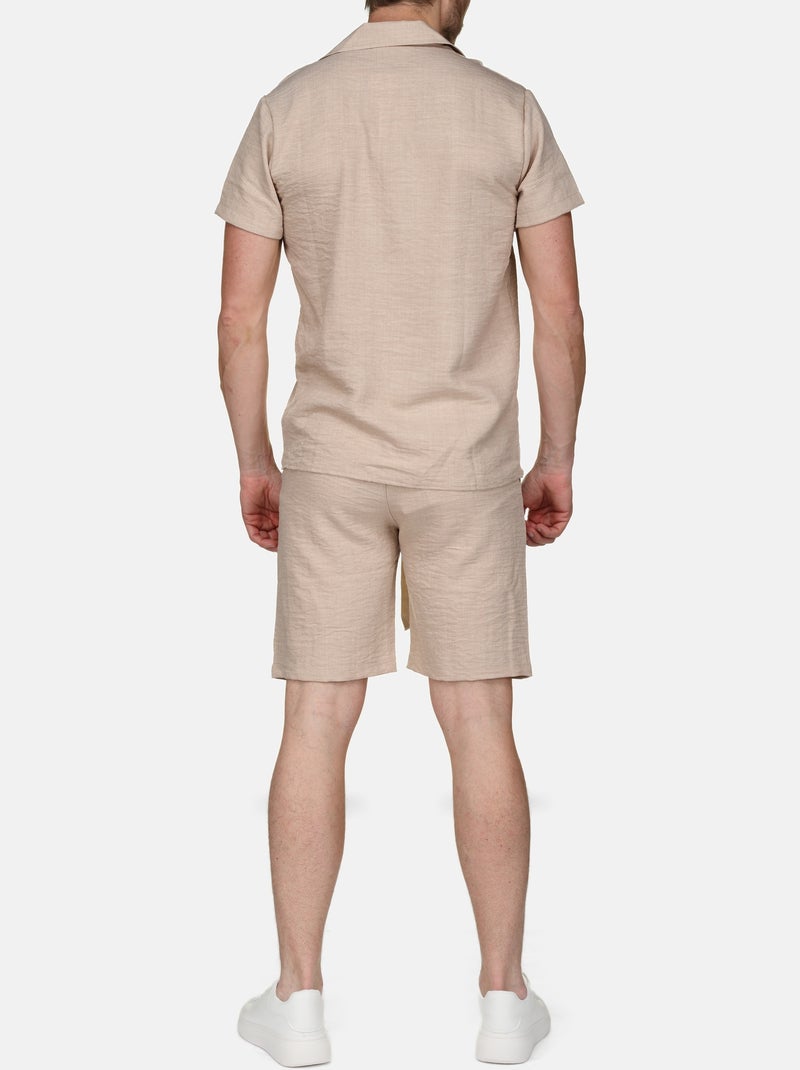 Ensemble chemise et short uni texturé Marron - Kiabi