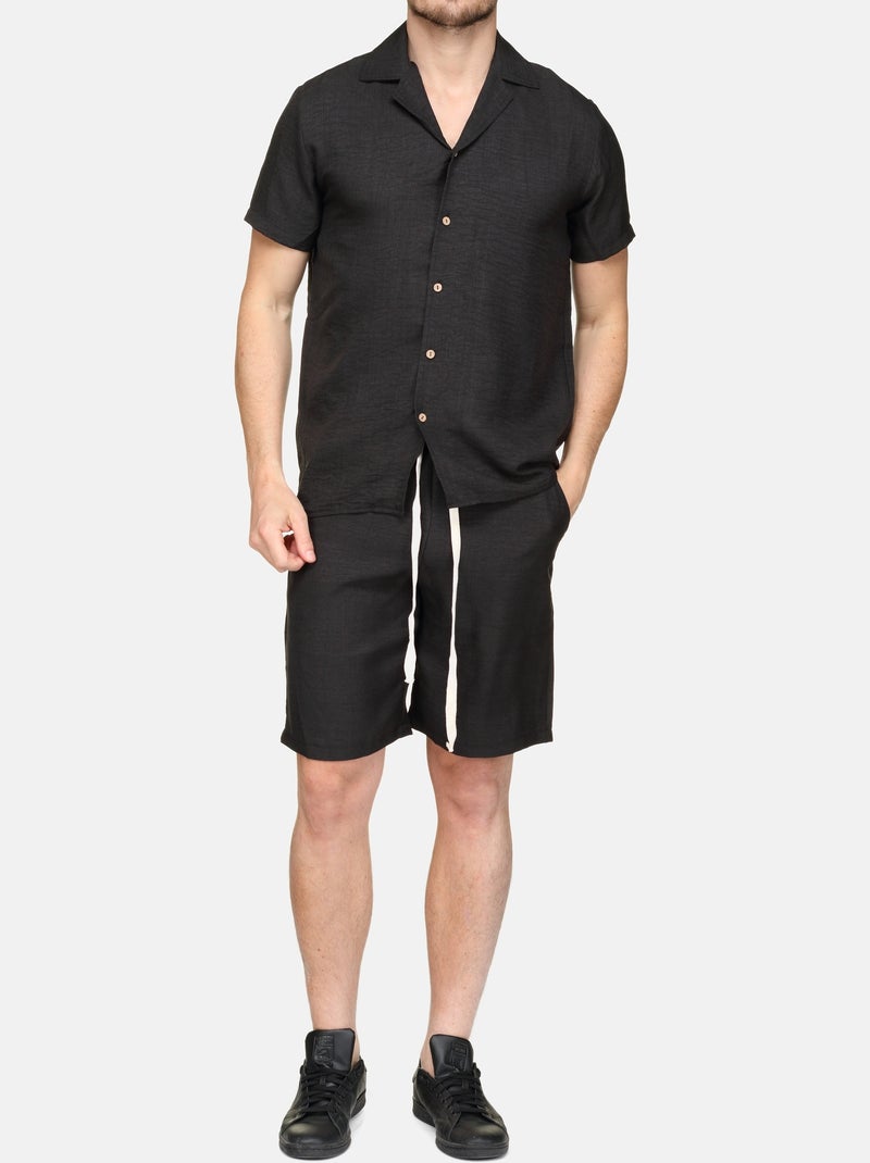 Ensemble chemise et short uni texturé Noir - Kiabi