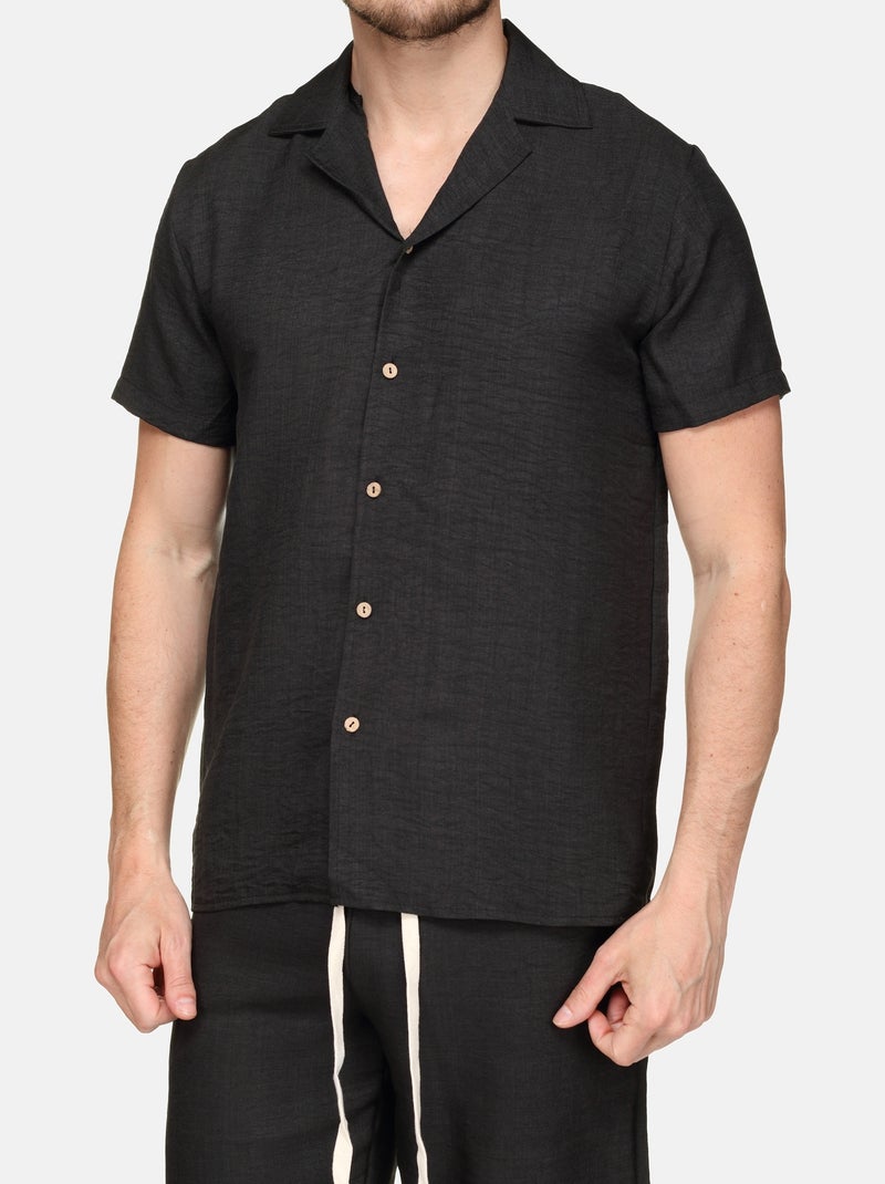 Ensemble chemise et short uni texturé Noir - Kiabi