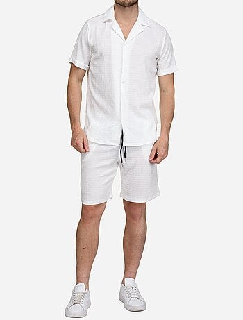 Ensemble chemise et short unis à motif - Frilivin
