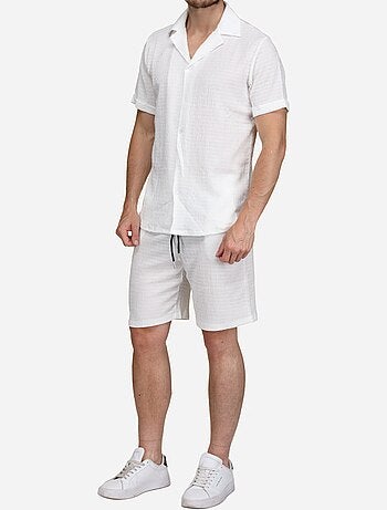 Ensemble chemise et short unis à motif - Frilivin