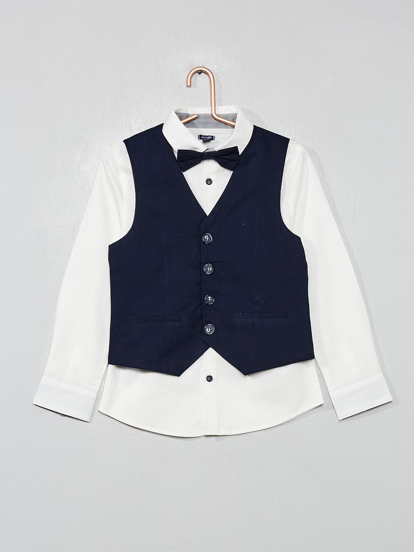 Ensemble chemise + gilet + nœud blanc/bleu - Kiabi