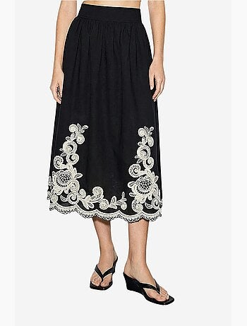 Ensemble chemise oversize à col en v brodée à manches 3/4 et pantalon large lucci