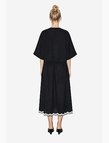 Ensemble chemise oversize à col en v brodée à manches 3/4 et pantalon large lucci