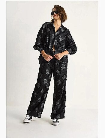 Ensemble chemise oversize brodée et pantalon large lucci