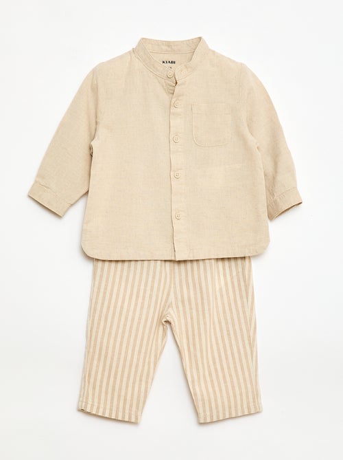 Ensemble chemise + pantalon en lin mélangé - 2 pièces - Kiabi