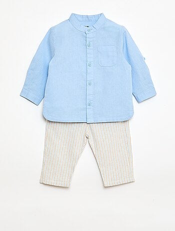 Ensemble chemise + pantalon en lin mélangé - 2 pièces