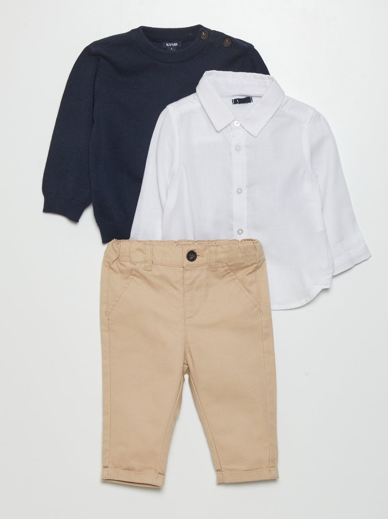 Ensemble chemise + pull + pantalon - 2 pièces Beige - Kiabi