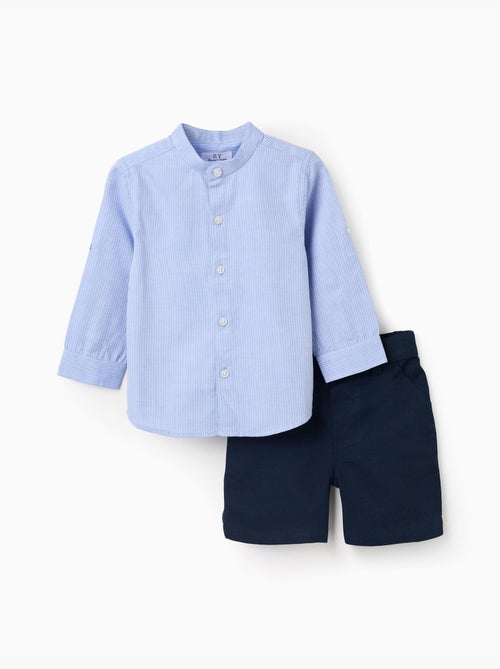 Ensemble chemise rayée à manches longues et short en coton - Kiabi