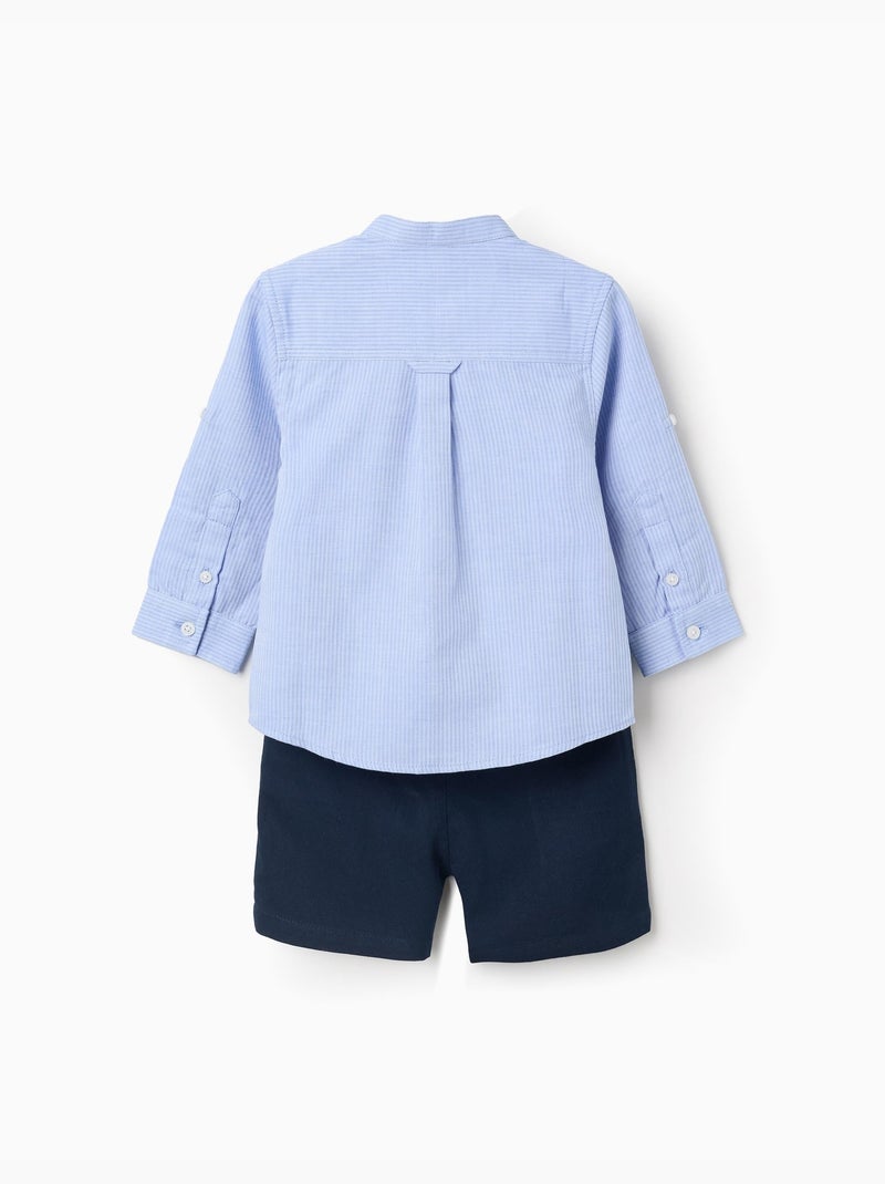 Ensemble chemise rayée à manches longues et short en coton Bleu Bleu - Kiabi