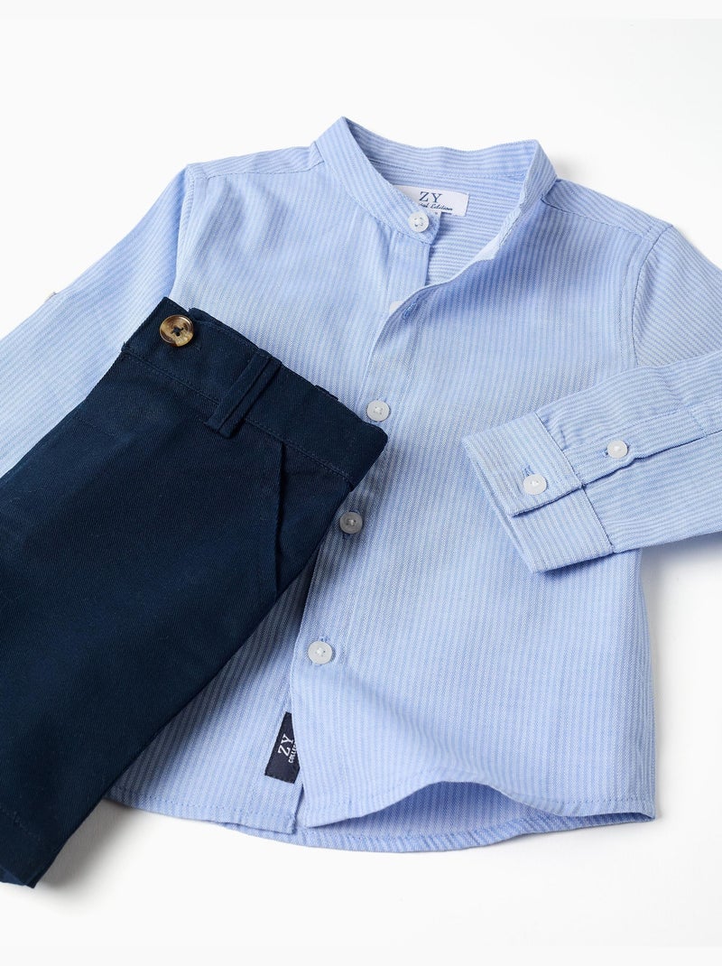 Ensemble chemise rayée à manches longues et short en coton Bleu Bleu - Kiabi