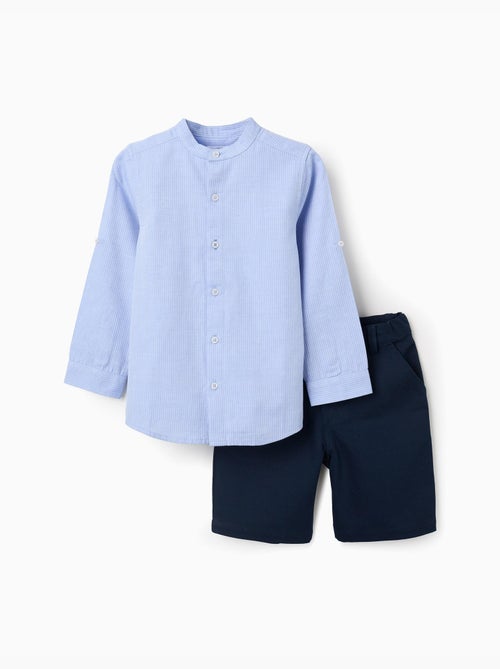 Ensemble chemise rayée à manches longues et short en coton - Kiabi