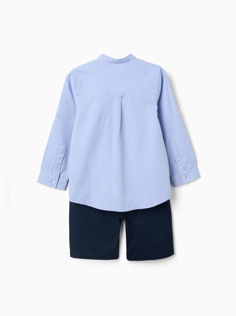Ensemble chemise rayée à manches longues et short en coton Bleu Bleu - Kiabi