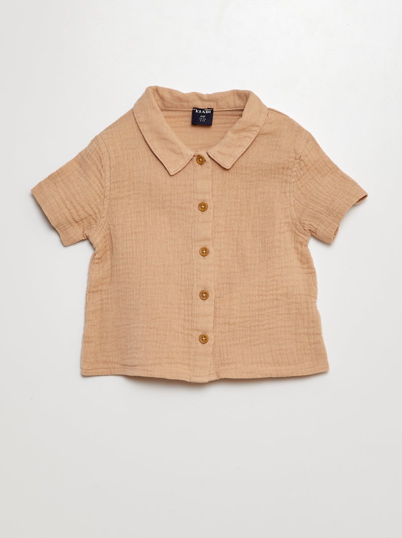 Ensemble chemise + short en gaze de coton - 2 pièces BEIGE - Kiabi