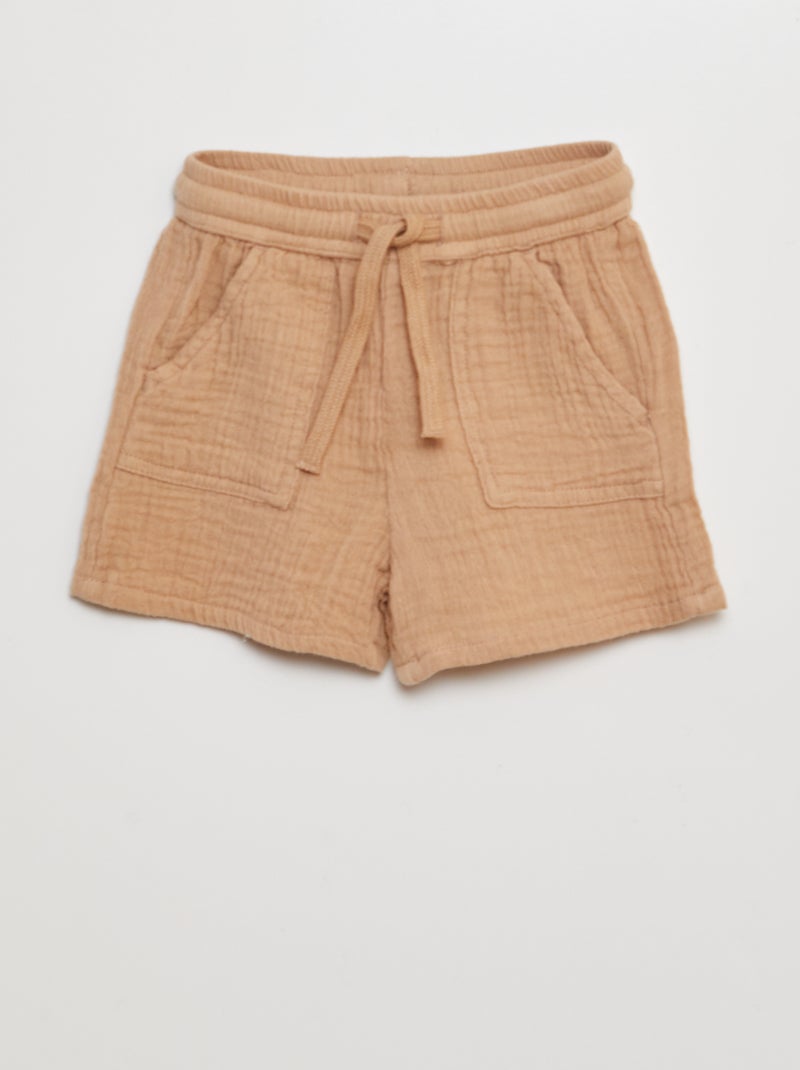 Ensemble chemise + short en gaze de coton - 2 pièces BEIGE - Kiabi