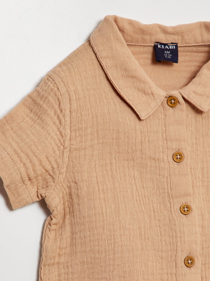Ensemble chemise + short en gaze de coton - 2 pièces BEIGE - Kiabi