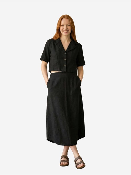 Ensemble chemise taille haute boutonnée à jambes larges my fashion - Kiabi Ensemble chemise taille haute boutonnée à jambes larges my fashion - Kiabi