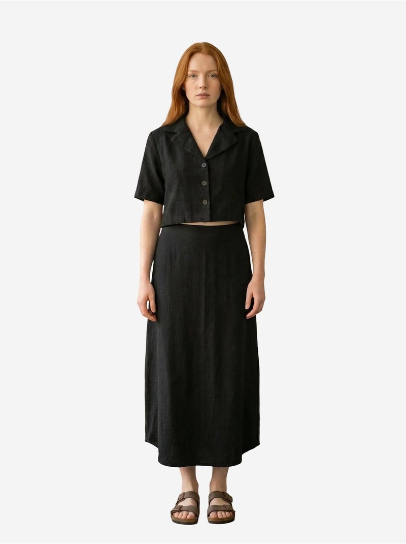 Ensemble chemise taille haute boutonnée à jambes larges my fashion Noir - Kiabi