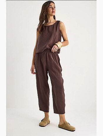 Ensemble chemisier à bretelles épaisses et pantalon à taille élastique en modal lucci
