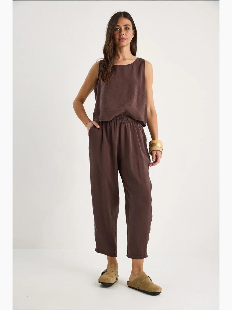 Ensemble chemisier à bretelles épaisses et pantalon à taille élastique en modal lucci Marron - Kiabi