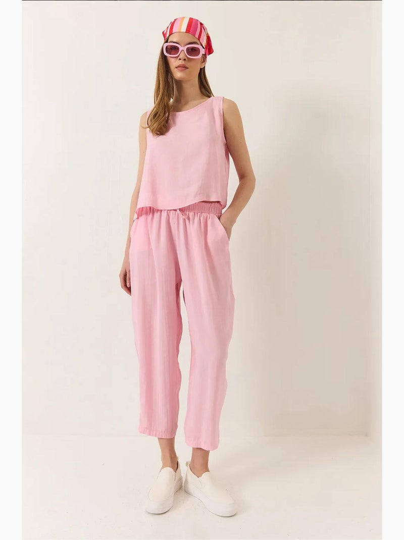 Ensemble chemisier à bretelles épaisses et pantalon à taille élastique en modal lucci Rose pâle - Kiabi