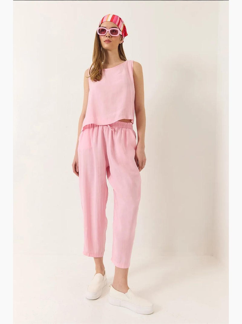 Ensemble chemisier à bretelles épaisses et pantalon à taille élastique en modal lucci Rose pâle - Kiabi