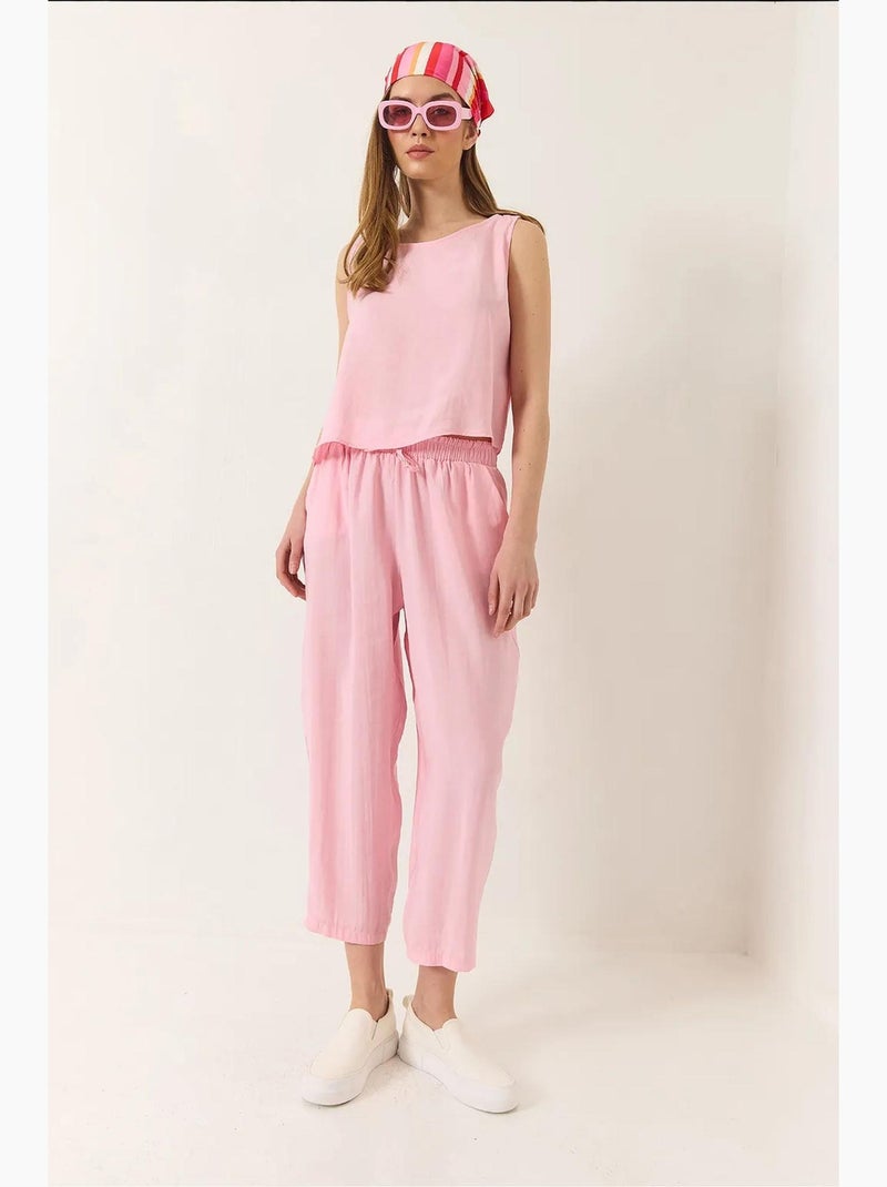 Ensemble chemisier à bretelles épaisses et pantalon à taille élastique en modal lucci Rose pâle - Kiabi