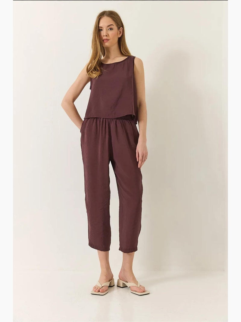 Ensemble chemisier à bretelles épaisses et pantalon à taille élastique en modal lucci Violet aubergine - Kiabi