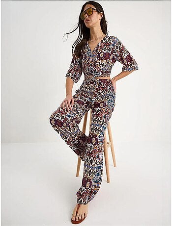Ensemble chemisier court et pantalon à motifs bianco lucci