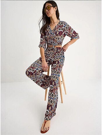 Ensemble chemisier court et pantalon à motifs bianco lucci