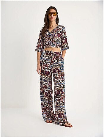 Ensemble chemisier court et pantalon à motifs bianco lucci
